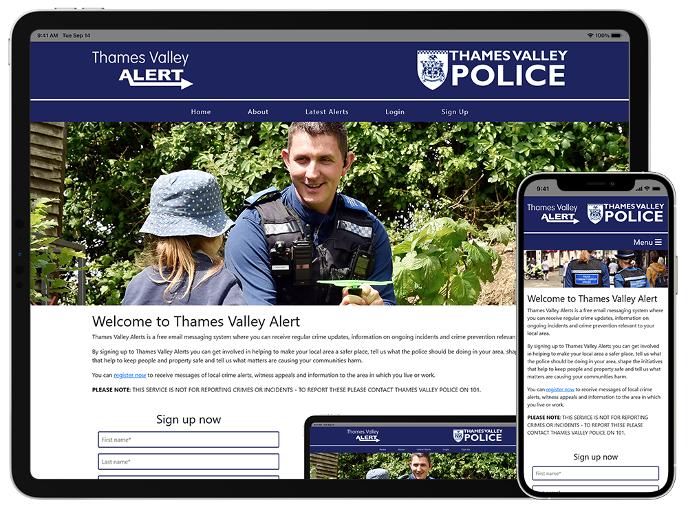 Thames Valley Alert viewed from mobile devices